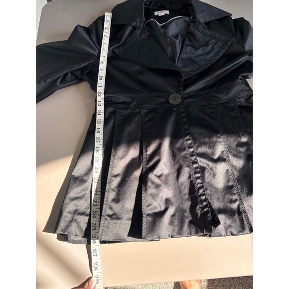 Cato Black Satin Trench Coat 3/4 Sleeve Button Front Jacket Size M Classic - Picture 10 of 12